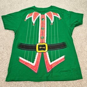 Holiday Time Elf Costume T Shirt Mens Large Green Christmas Festive